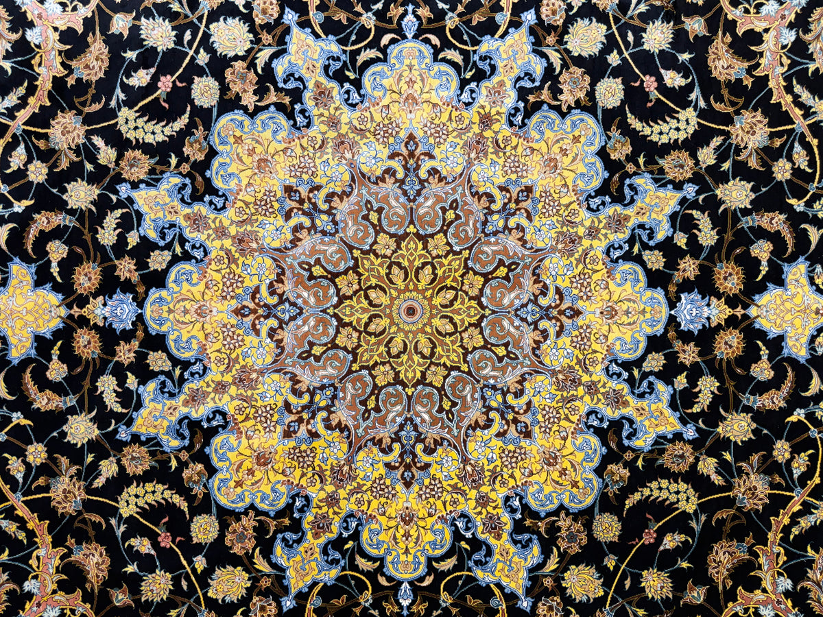 Luxurious Hand-Knotted 100% Silk Persian Qum Rug - Signed Ahmadi - 6'6"x10'