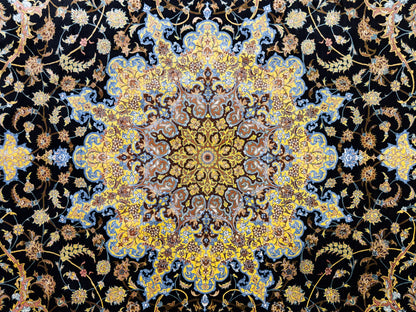Luxurious Hand-Knotted 100% Silk Persian Qum Rug - Signed Ahmadi - 6'6"x10'