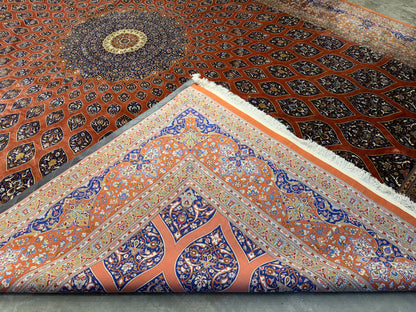 11’3”x16’5” Hand-Knotted 100% Silk Persian Qum Rug - Signed