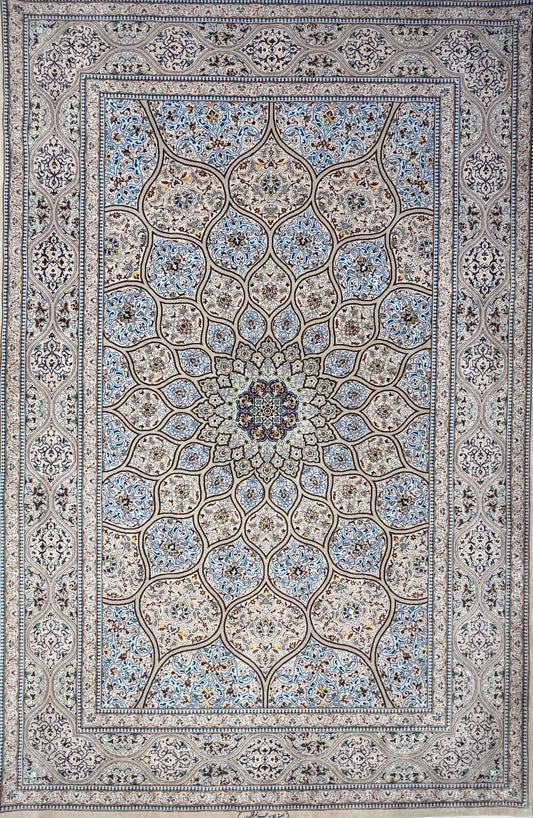 Hand-Knotted Persian Isfahan Rug - Signed Mortazavi - Dome Design - 5’x7’9”