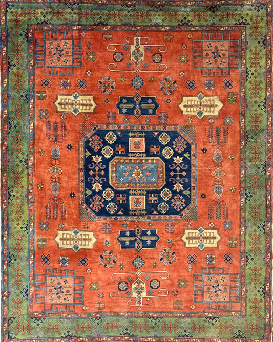 8’10”x11’ Hand-Knotted Wool Kazak Area Rug