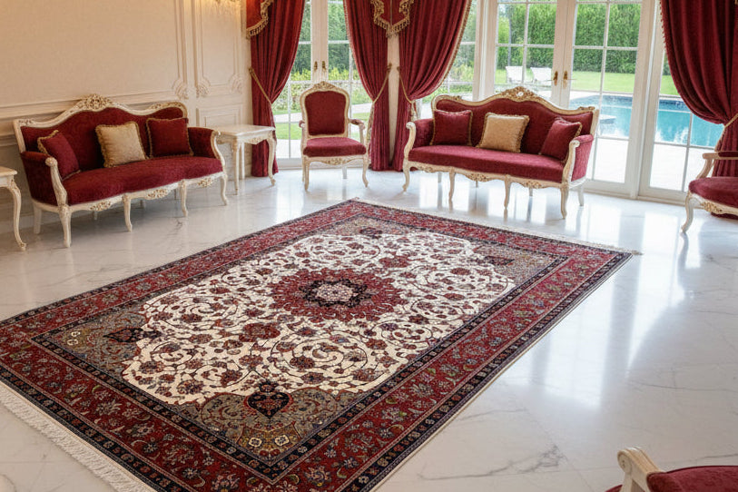 Hand-Knotted 60 Raj Persian Tabriz Rug - 6'2"x9'3"