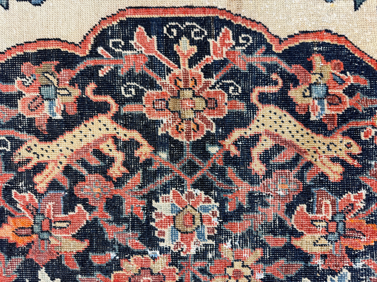 4’3”x6’5” Antique Hand-knotted Wool Kashan Persian Rug 4x6 Animal Handmade Carpet