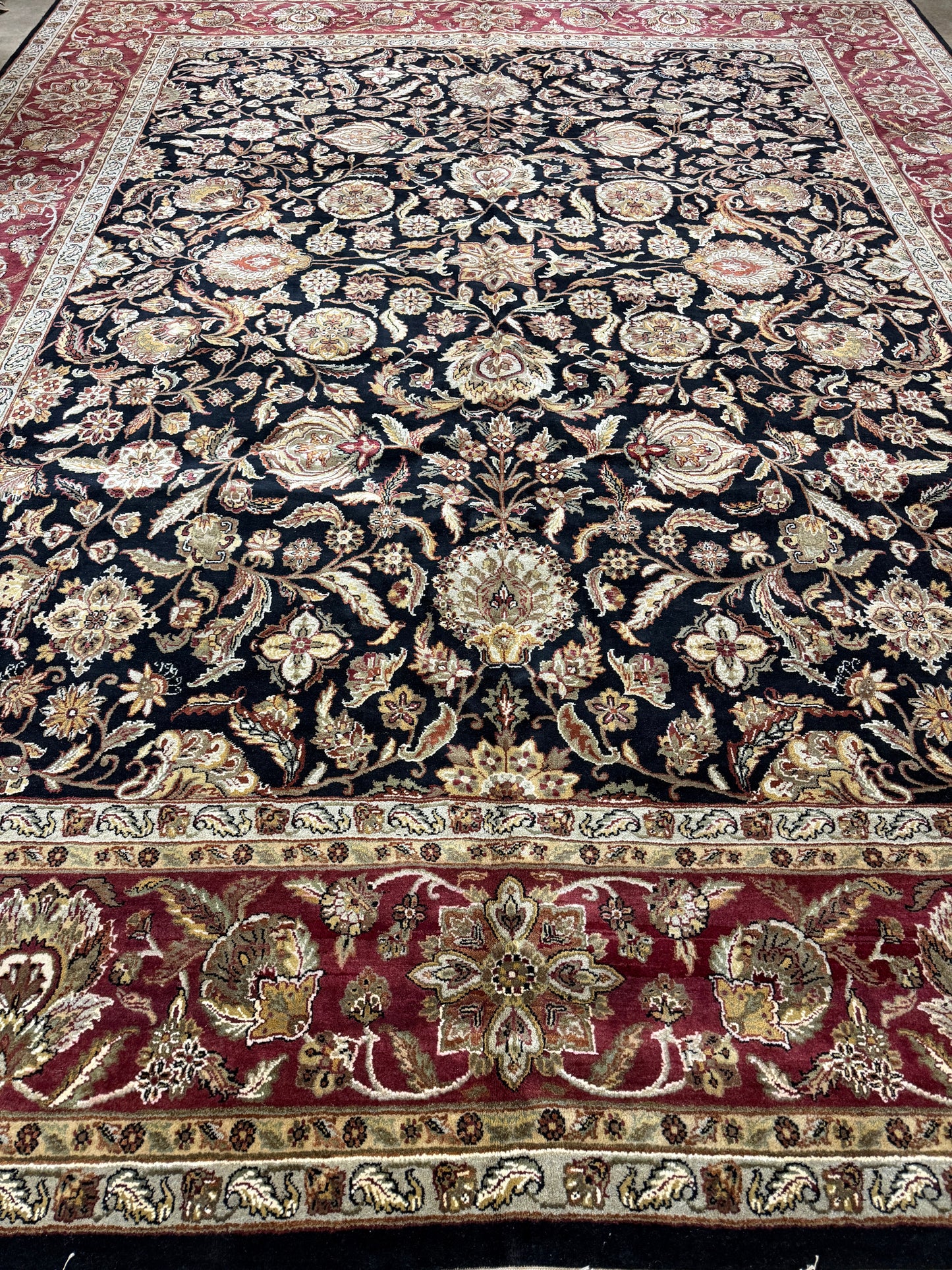 12’1”x15’2” Hand-Knotted Wool Agra Area Rug Handmade All-over Carpet
