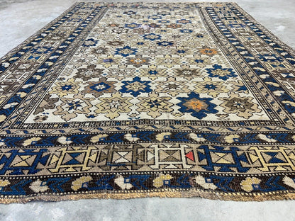 3'9"x5' Antique Hand-knotted Wool Caucasian Area Rug - Handmade 4x5 Carpet