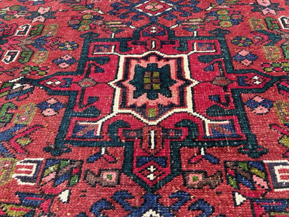 4’3”x14’1” Antique Hand-knotted Wool Herize Runner Rug - Handmade Red 4x14