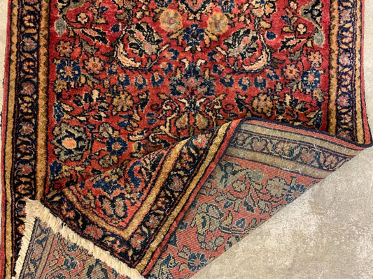 2'3"x3'11" Antique Handmade 100% Wool Persian Sarouk Rug