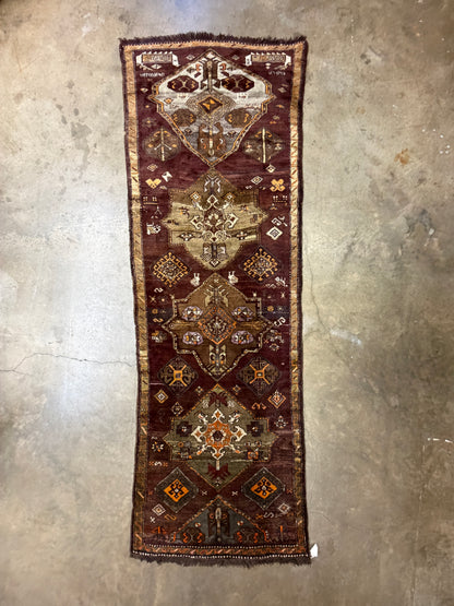 4’6”x12’9” Hand-Knotted Wool Russian Signed Kazak Runner