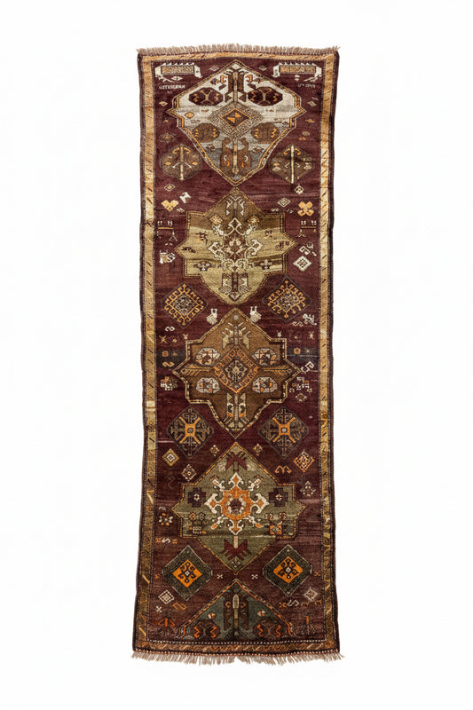 4’6”x12’9” Hand-Knotted Wool Russian Signed Kazak Runner