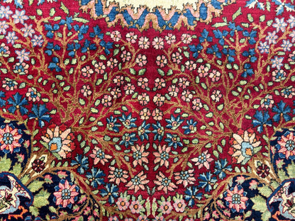 4'4"x7'6" Antique Hand-Knotted Wool Kashane Area Rug - Handmade Carpet 4x7 Red