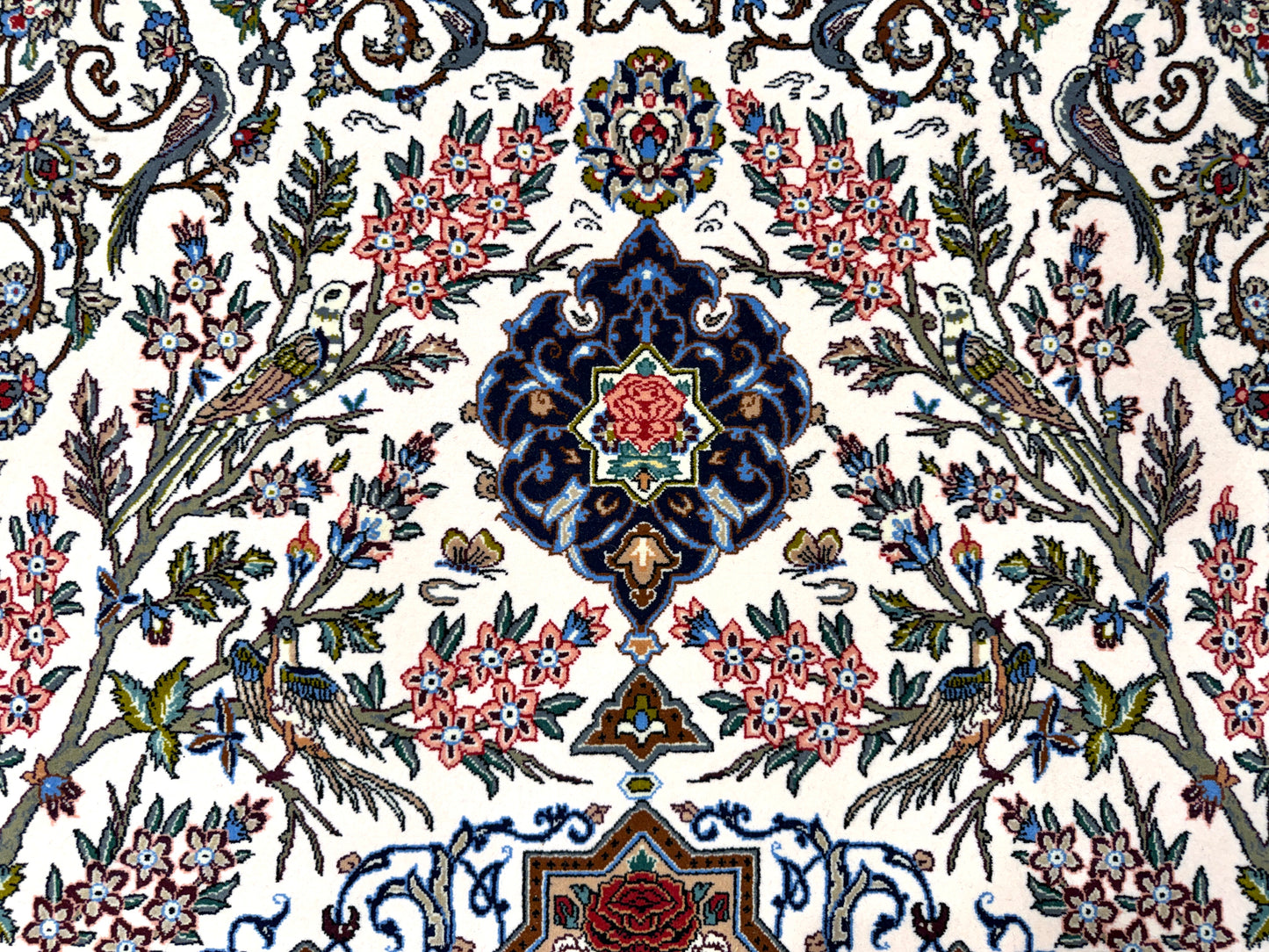 Hand-Knotted Persian Isfahan Rug -Garden of Birds- Signed Fakharian - 4’9”x7’2”