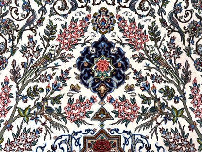 Hand-Knotted Persian Isfahan Rug -Garden of Birds- Signed Fakharian - 4’9”x7’2”