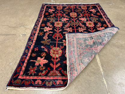 3’6”x4’11” Antique Hand-Knotted Wool Hamadan Persian Rug 3x5 Floral Handmade Carpet