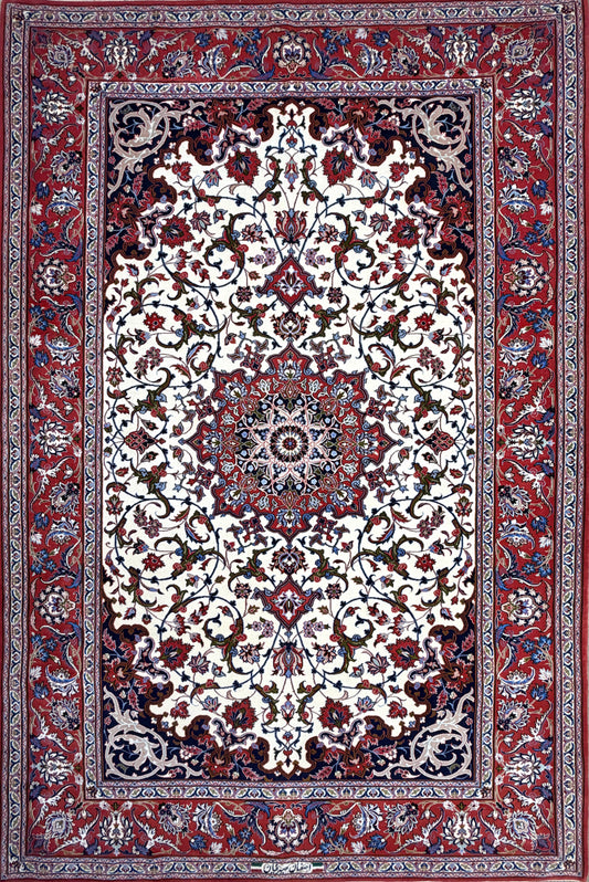 Hand-Knotted Persian Isfahan Rug - Signed Seirafian - 5’x7’4”