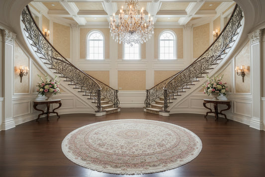 10’ Diameter Very Fine Hand-Knotted Wool & Silk Round Tabriz Persian Rug - 10x10 Handmade Carpet