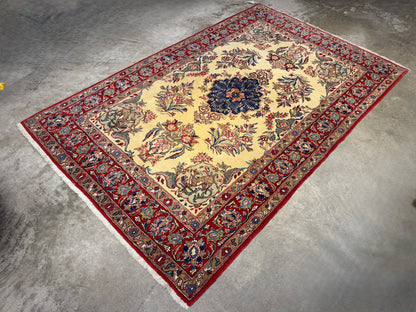 Hand-Knotted Antique Persian Qum Rug - 4’6”x7’2”