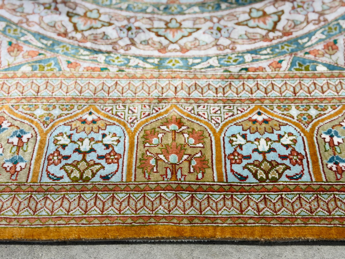 Hand-Knotted Silk Persian Qum Rug - Signed Vesal - 3’3”x4’11”