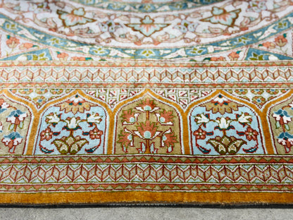 Hand-Knotted Silk Persian Qum Rug - Signed Vesal - 3’3”x4’11”