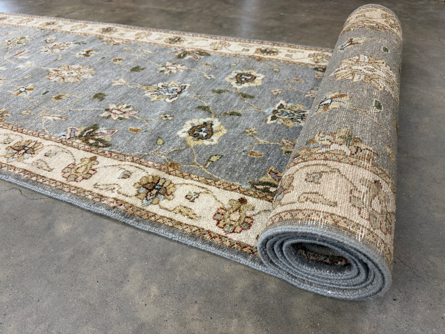 2’7”x12’3” Hand-Knotted Wool Chobi Oriental Runner Handmade Gray Carpet