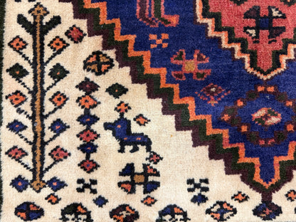 3’4”x5’ Hand-Knotted Wool Hamadan Persian Rug 3x5 Blue Handmade Carpet