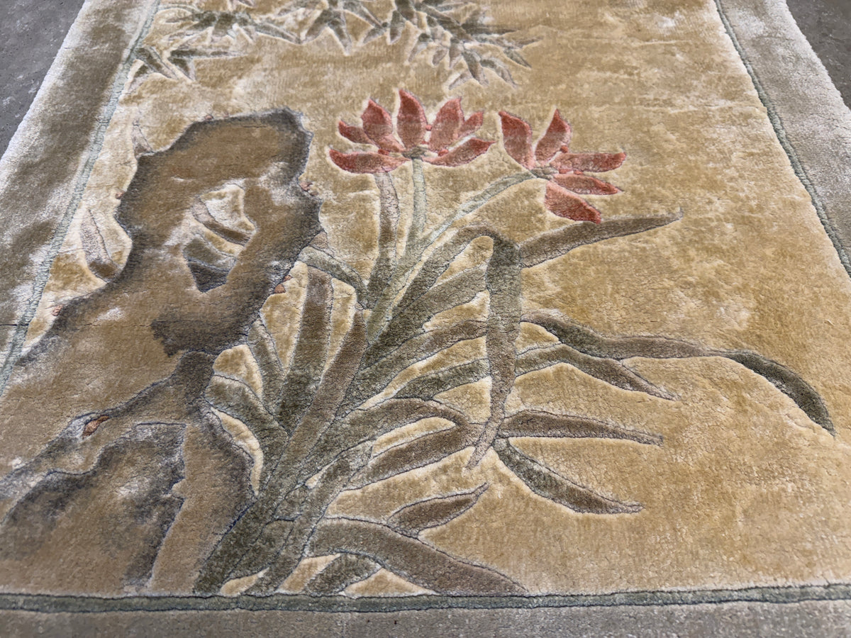 Pair of Antique Hand-Knotted 100% Silk Art Deco Rugs - 2’x4’