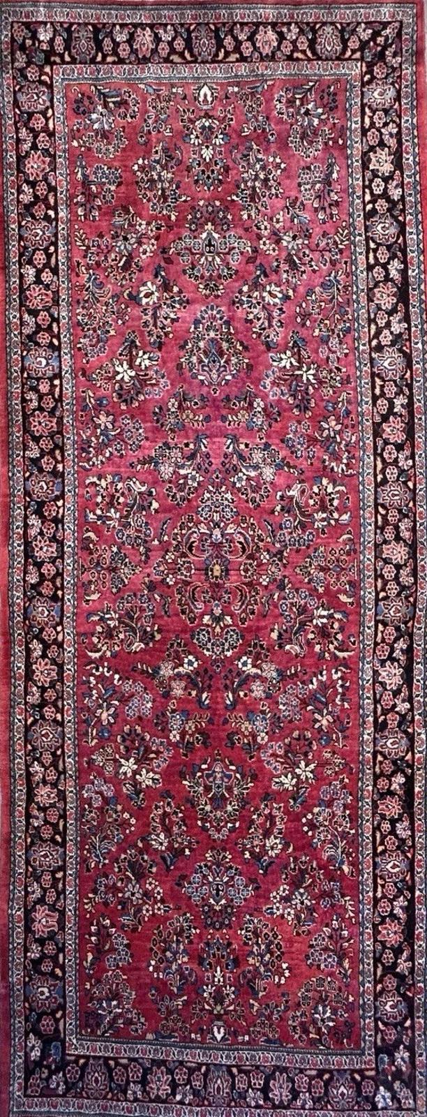 5’7”x14’8” Antique Hand-knotted Wool Sarouk Runner Rug - Handmade Red 5x14