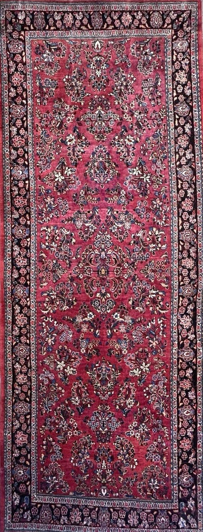 5’7”x14’8” Antique Hand-knotted Wool Sarouk Runner Rug - Handmade Red 5x14