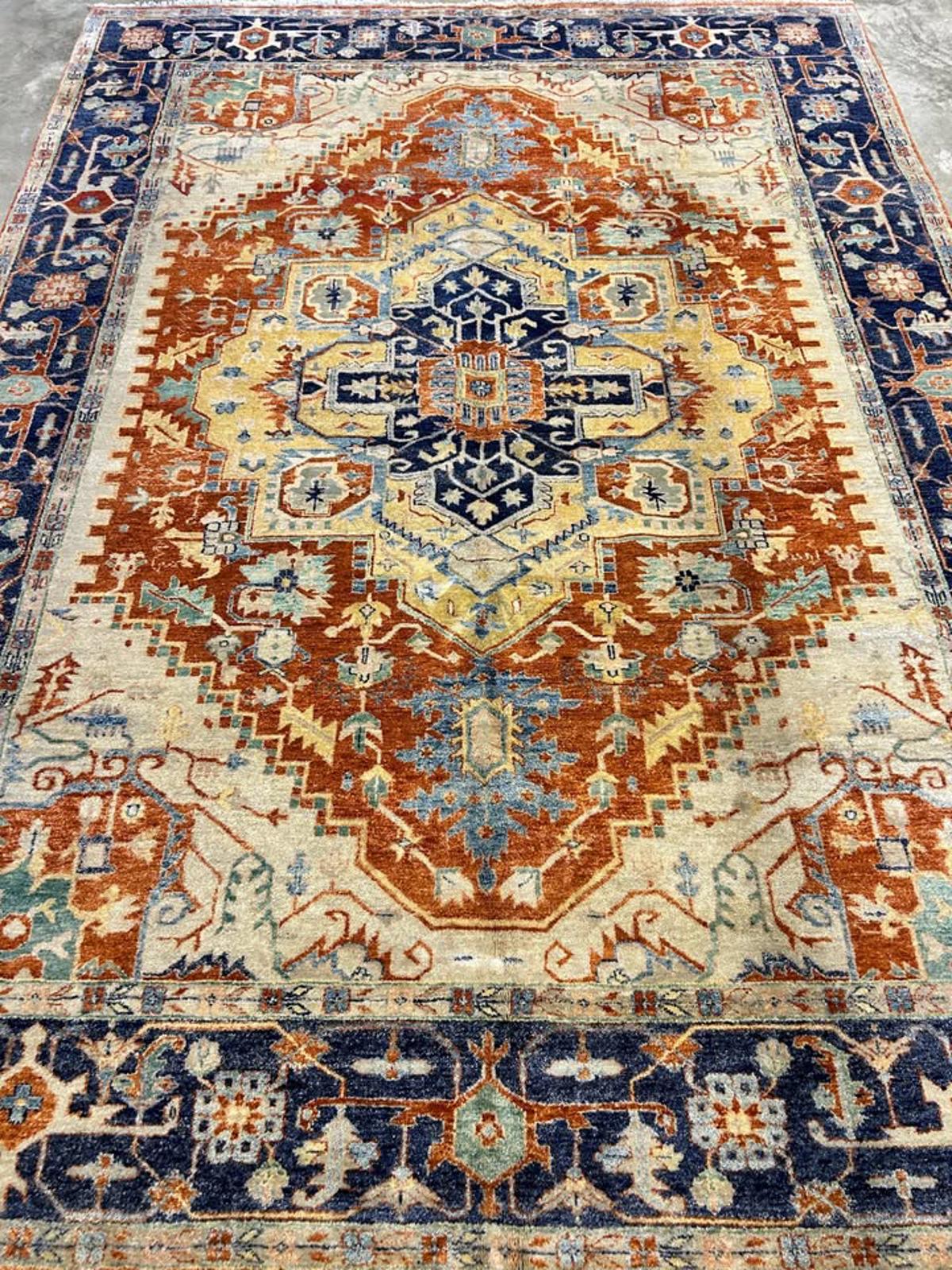 8'9"x12' Handmade 100% Wool Indian Serapi Rug