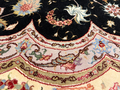 10’ Diameter Very Fine Hand-Knotted Wool & Silk Round Tabriz Persian Rug - 10x10 Handmade Carpet