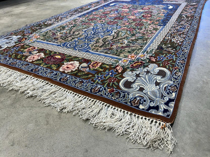 3’9”x5’11” Hand-Knotted Fine Wool & Silk Isfahane Pictorial Area Rug - Carpet