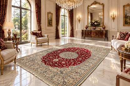 Hand-Knotted 12 La Persian Nain Rug - 6’9”x9’4”
