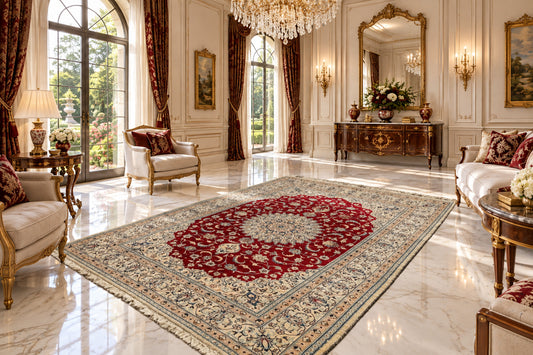 Hand-Knotted 12 La Persian Nain Rug - 6’9”x9’4”
