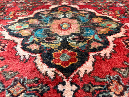 4’10”x10’3” Vintage Hand-Knotted Wool Hamadan Persian Rug 4x10 Red Handmade Tribal Carpet