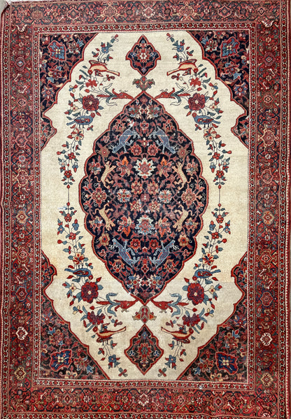4’3”x6’5” Antique Hand-knotted Wool Kashan Persian Rug 4x6 Animal Handmade Carpet