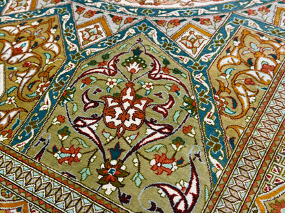 Hand-Knotted Silk Persian Qum Rug - Signed Vesal - 3’3”x4’11”