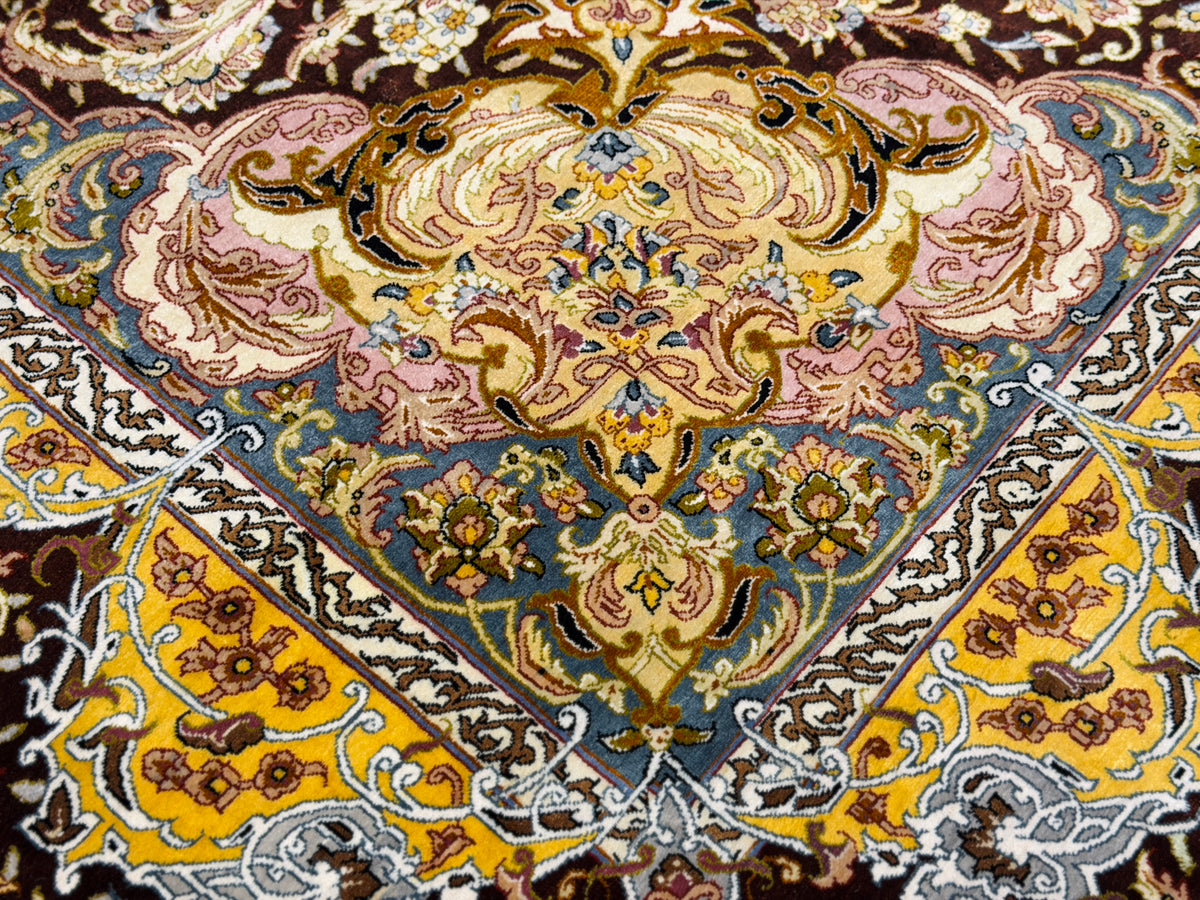 Luxurious Hand-Knotted 100% Silk Persian Qum Rug - Signed Shirazi - 6'9"x10'2"