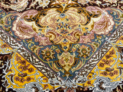 Luxurious Hand-Knotted 100% Silk Persian Qum Rug - Signed Shirazi - 6'9"x10'2"