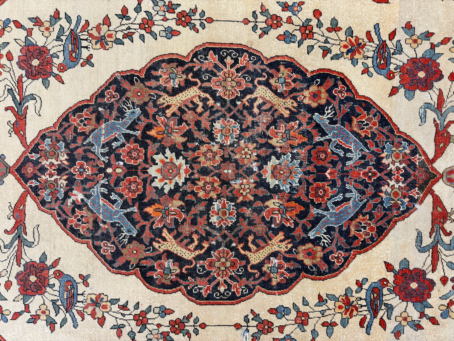 4’3”x6’5” Antique Hand-knotted Wool Kashan Persian Rug 4x6 Animal Handmade Carpet