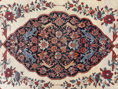 4’3”x6’5” Antique Hand-knotted Wool Kashan Persian Rug 4x6 Animal Handmade Carpet