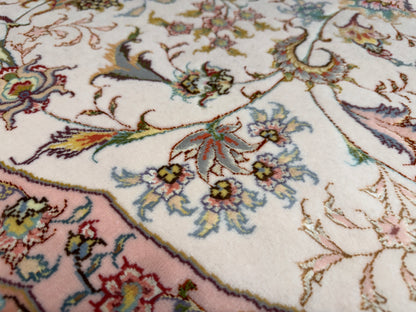 10’ Diameter Very Fine Hand-Knotted Wool & Silk Round Tabriz Persian Rug - 10x10 Handmade Carpet