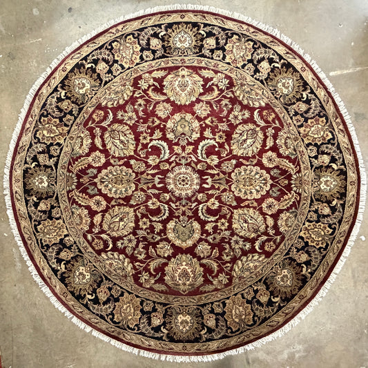 9’ Diameter Hand-Knotted Wool Indian Round Oriental Rug - 9x9 Handmade Carpet