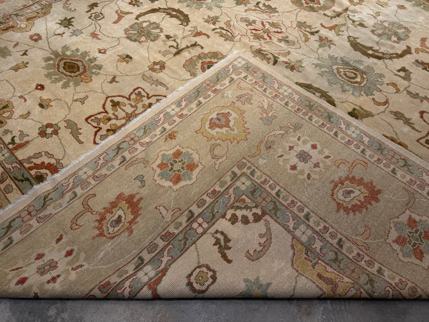 13’1”x16’2” Hand-Knotted Wool Oushak Area Rug Handmade All-over Carpet