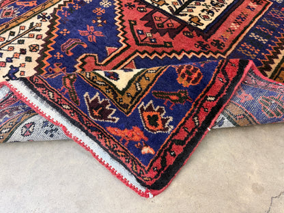 3’4”x5’ Hand-Knotted Wool Hamadan Persian Rug 3x5 Blue Handmade Carpet