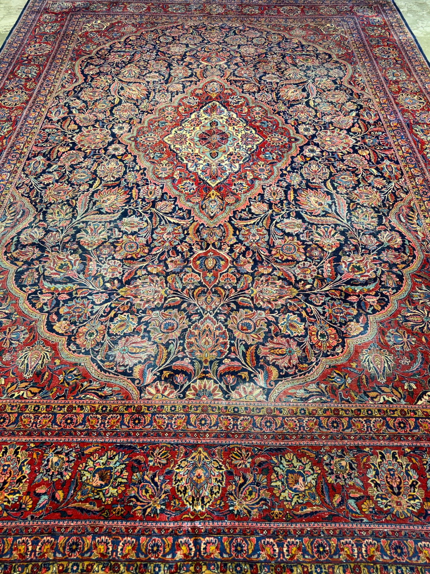 10’x13’7” Very Fine Antique Hand-Knotted Persian Kashan Area Rug