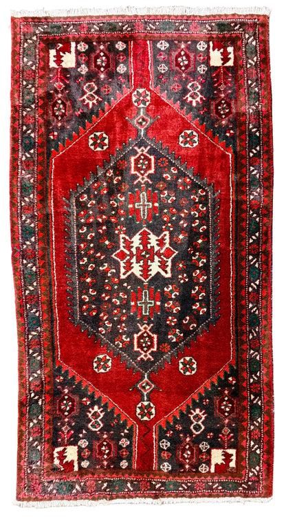 Hand-Knotted Persian Hamadan Rug - 4'2"x8'