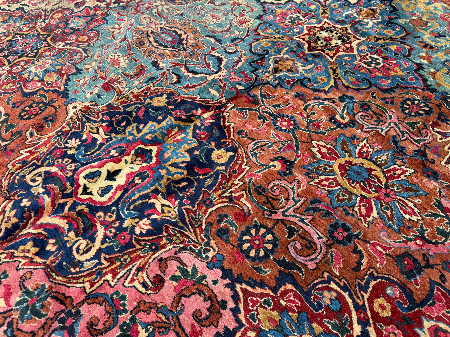 13’6”x21’10” Antique Hand-Knotted Very Fine Wool Persian Kerman Area Rug