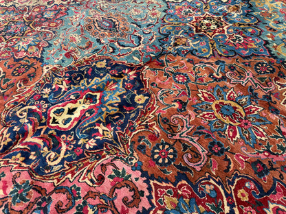 13’6”x21’10” Antique Hand-Knotted Very Fine Wool Persian Kerman Area Rug