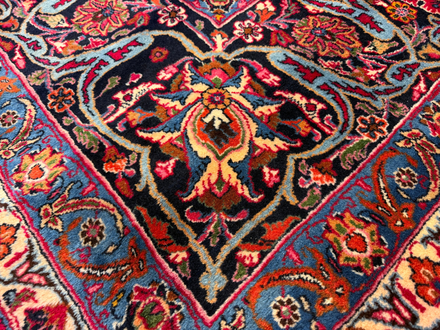 11’6”x16’5” Hand-Knotted Very Fine Wool Persian Mashad Signed Area Rug Handmade