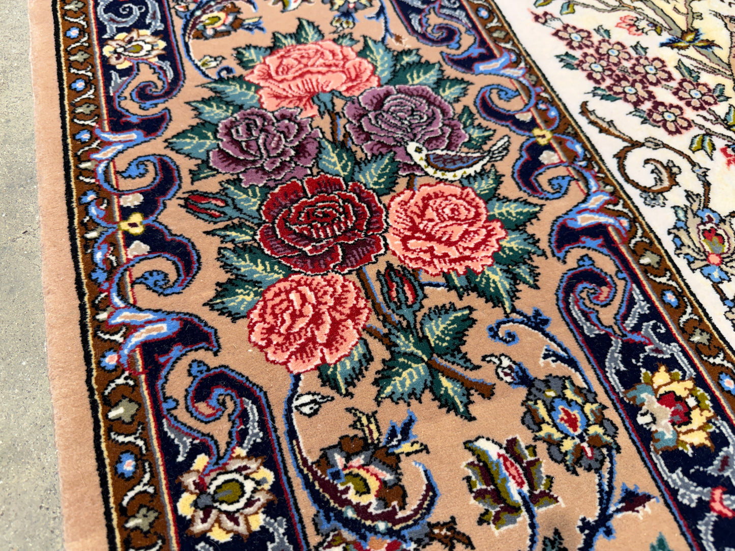 Hand-Knotted Persian Isfahan Rug -Garden of Birds- Signed Fakharian - 4’9”x7’2”