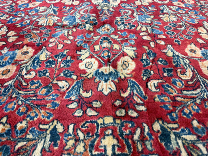 8’8”x11’6” Antique Hand-Knotted Wool Sarouk Persian Rug 8x11 Red Handmade Carpet